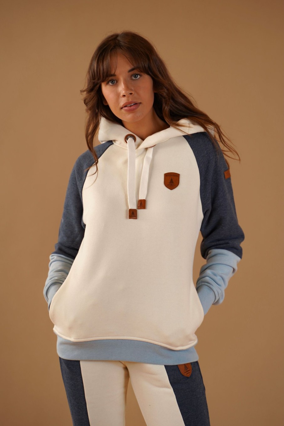 Women Wanakome Hoodies | Flores Navy/Oatmeal Hoodie White