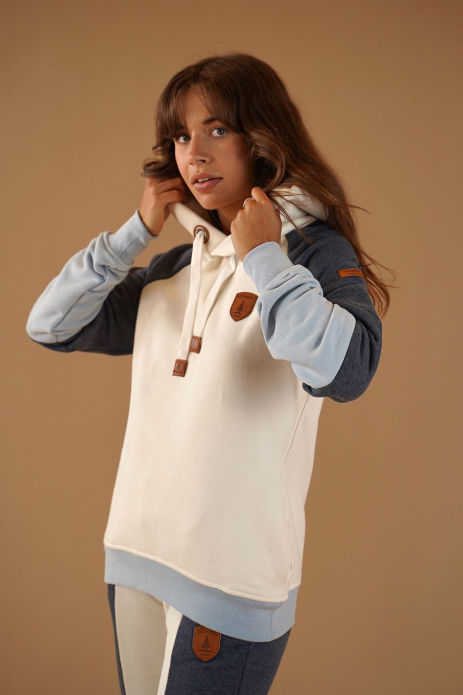 Women Wanakome Hoodies | Flores Navy/Oatmeal Hoodie White