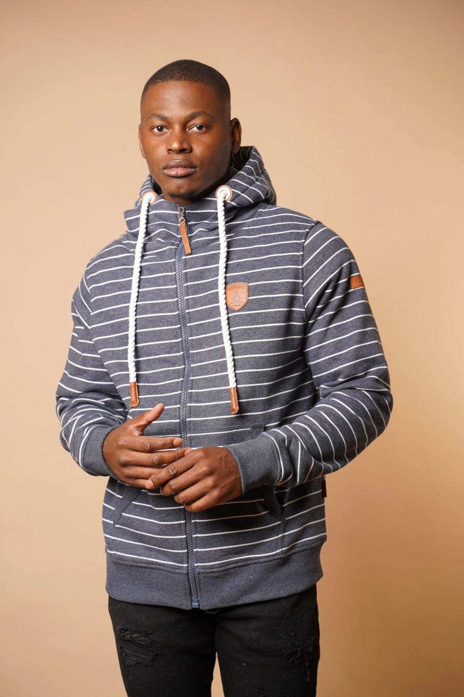 Men Wanakome Hoodies | Zeus Stripe Zip Hoodie Navy