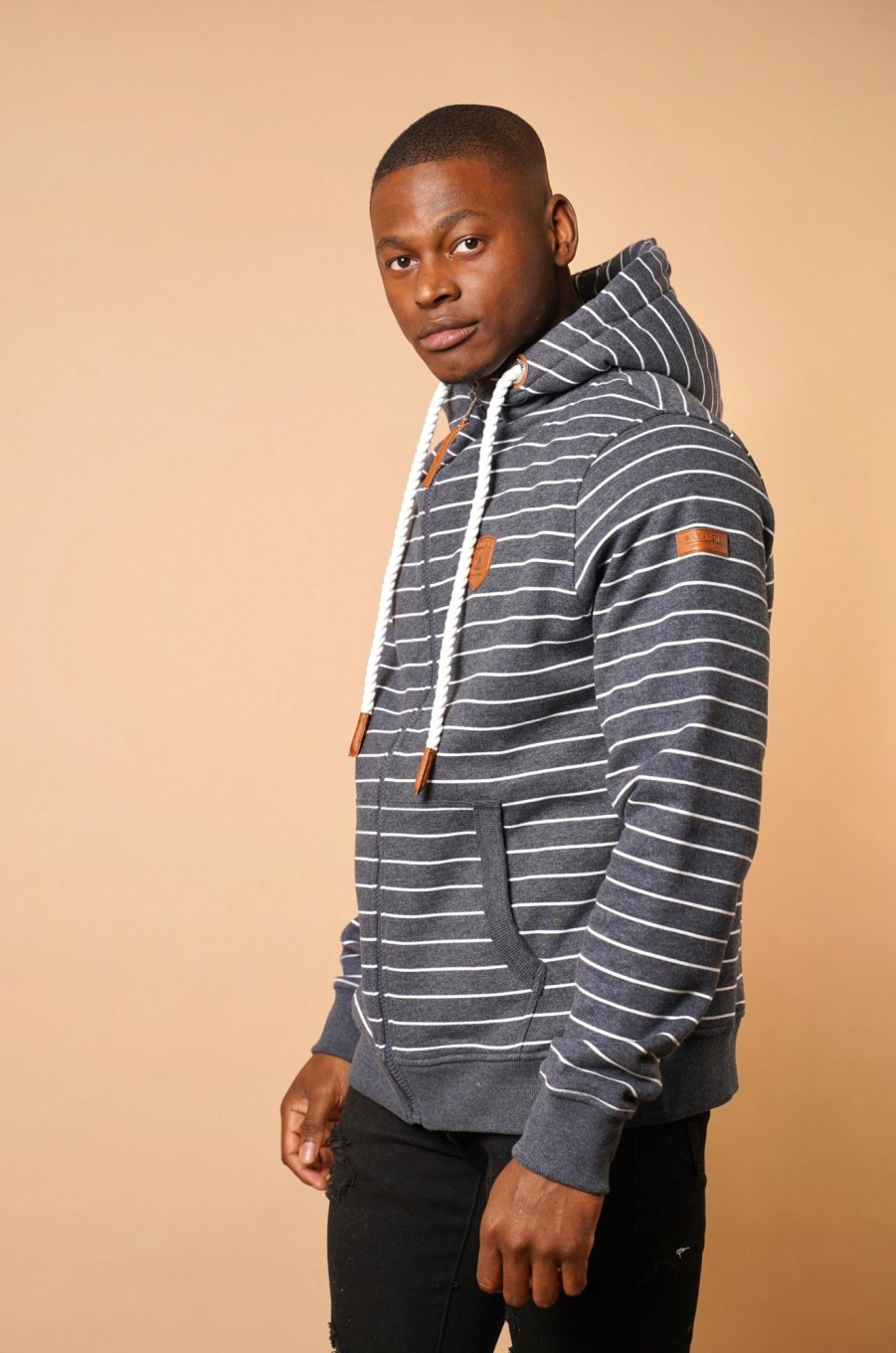 Men Wanakome Hoodies | Zeus Stripe Zip Hoodie Navy