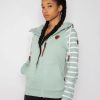 Women Wanakome Hoodies | Hera Printed Stripe Sleeve Green Bay Zip Hoodie