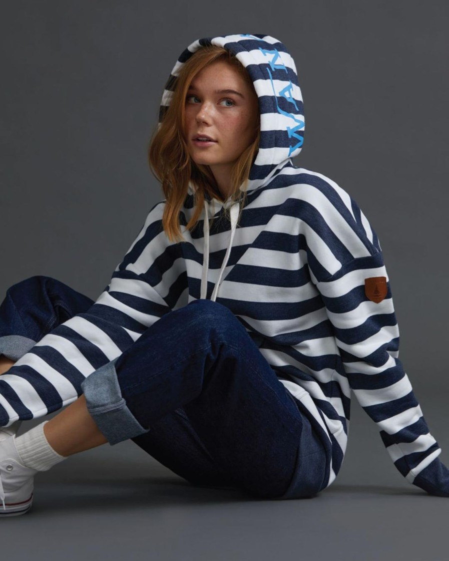 Women Wanakome Hoodies | Billie Stripe Hoodie Navy