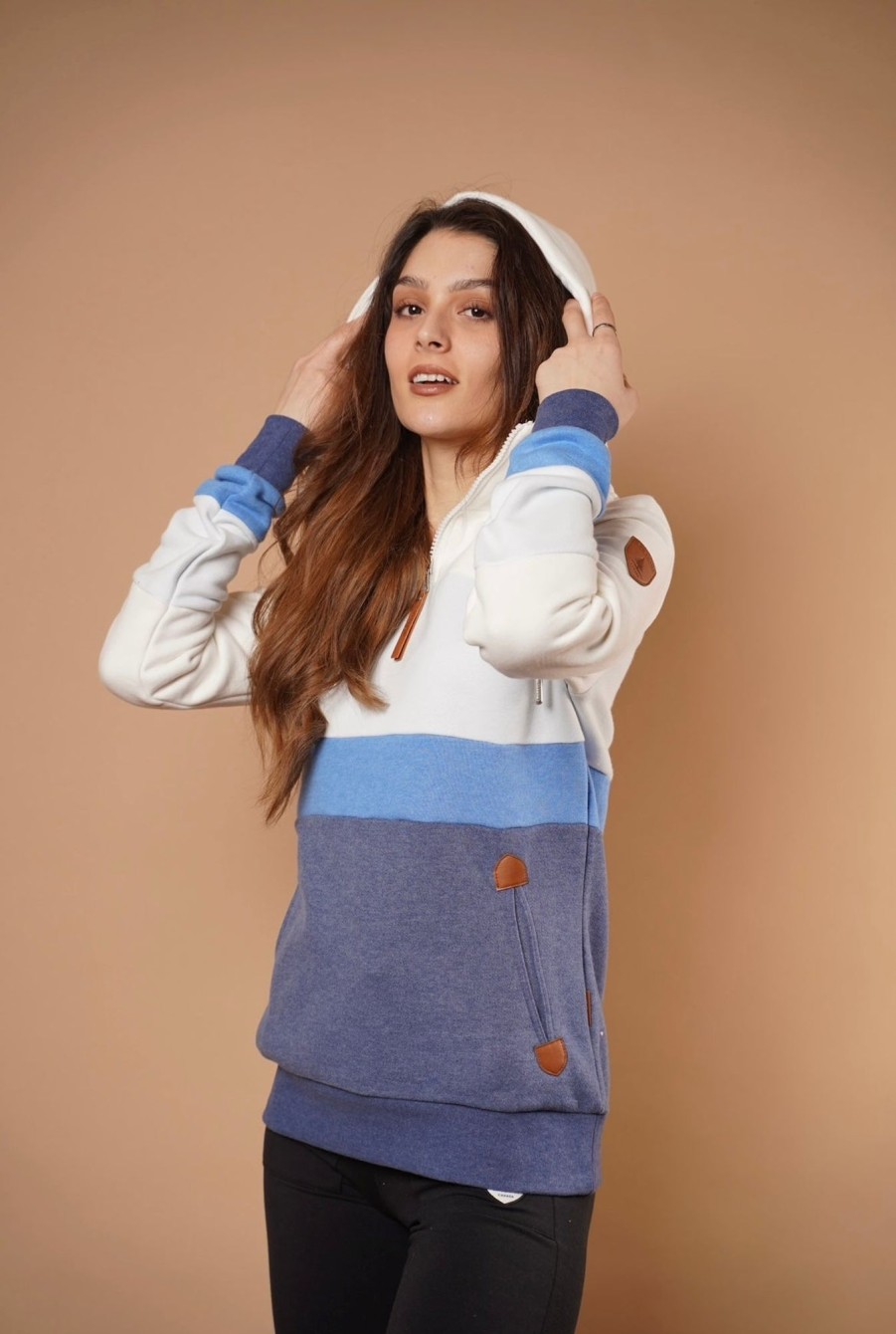 Women Wanakome Hoodies | Suzon Half-Zip Hoodie In Ivory Mix Navy