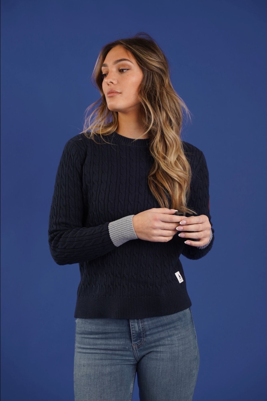 Women Wanakome Sweaters | Raven Cable Knit Sweater Navy