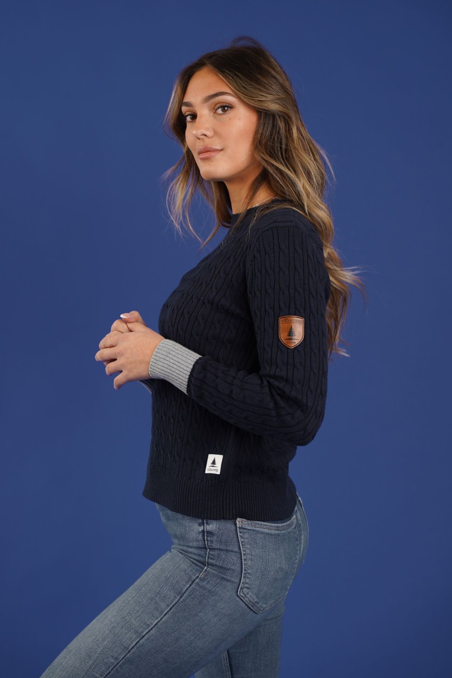 Women Wanakome Sweaters | Raven Cable Knit Sweater Navy