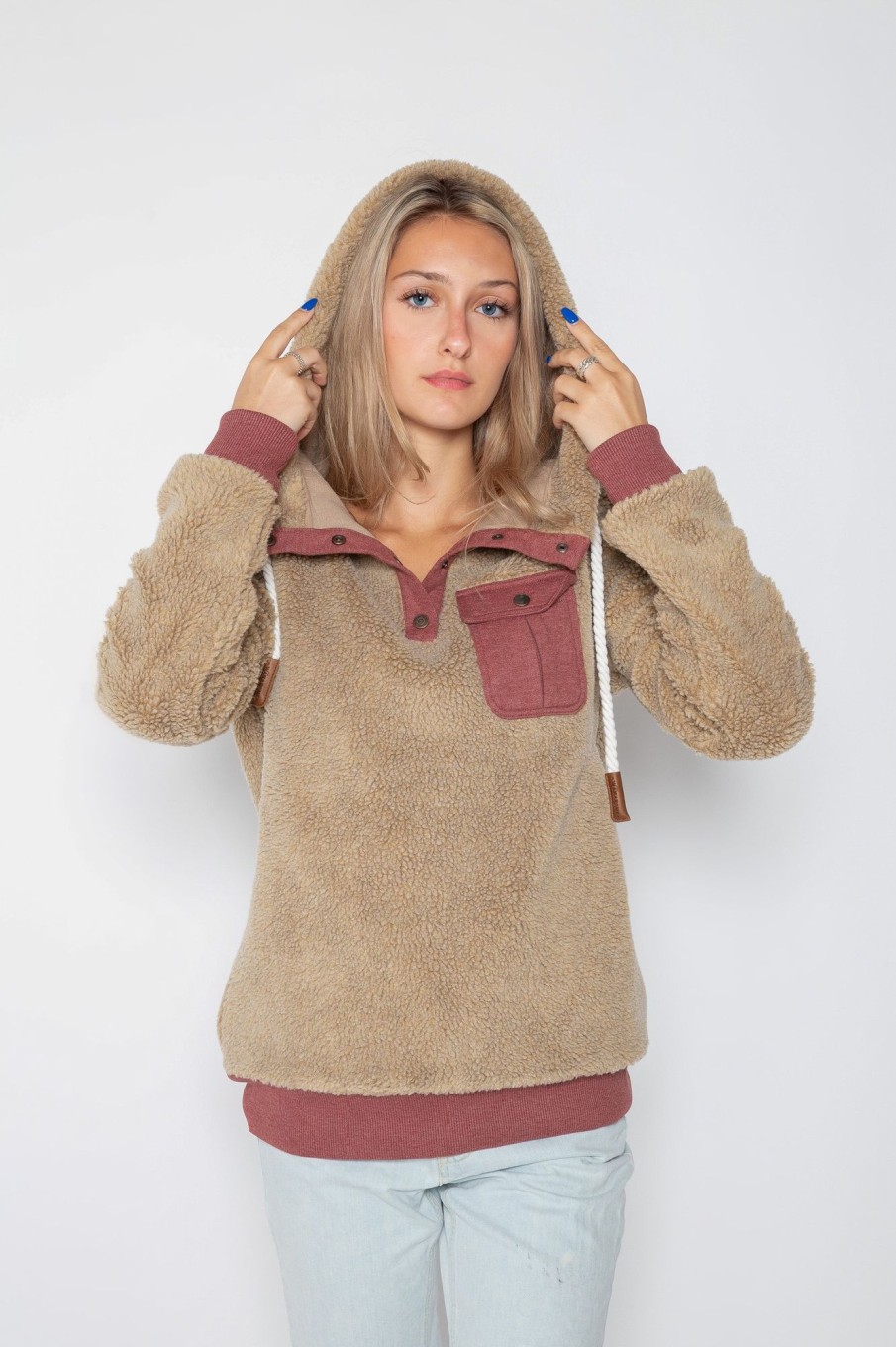 Women Wanakome Hoodies | Fay Sherpa Cocoa Snap-Neck Hoodie