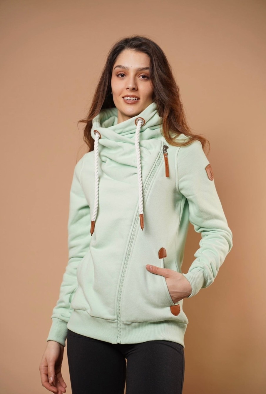 Women Wanakome Sweaters | Hestia Cucumber Zip Cowl Neck Green