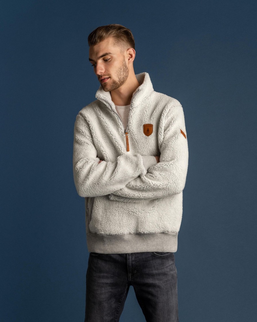 Men Wanakome Sweaters & Long Sleeve | Mayberry Sherpa Light Heather Grey Pullover White