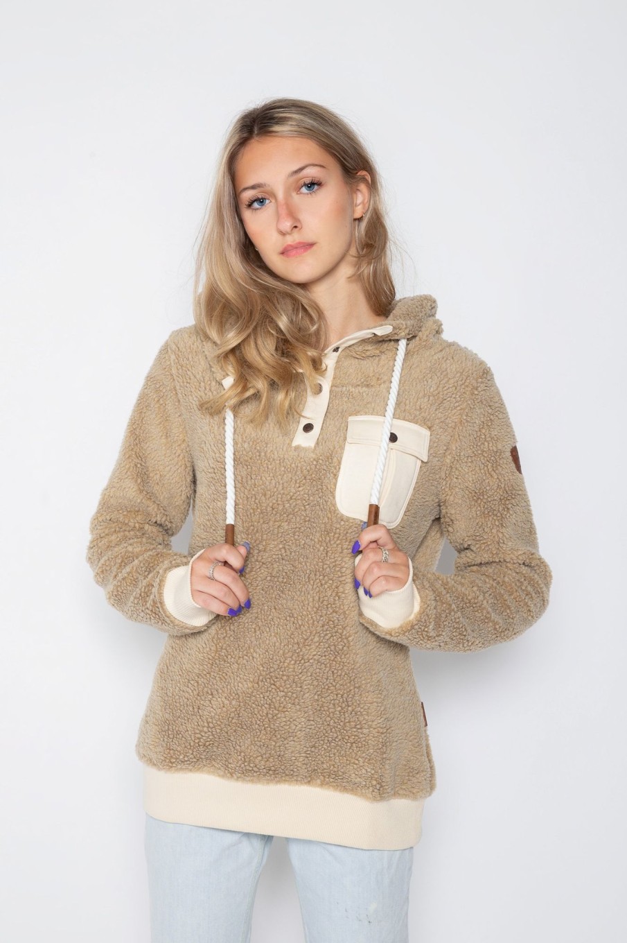 Women Wanakome Hoodies | Fay Sherpa Snap-Neck Hoodie Oatmeal