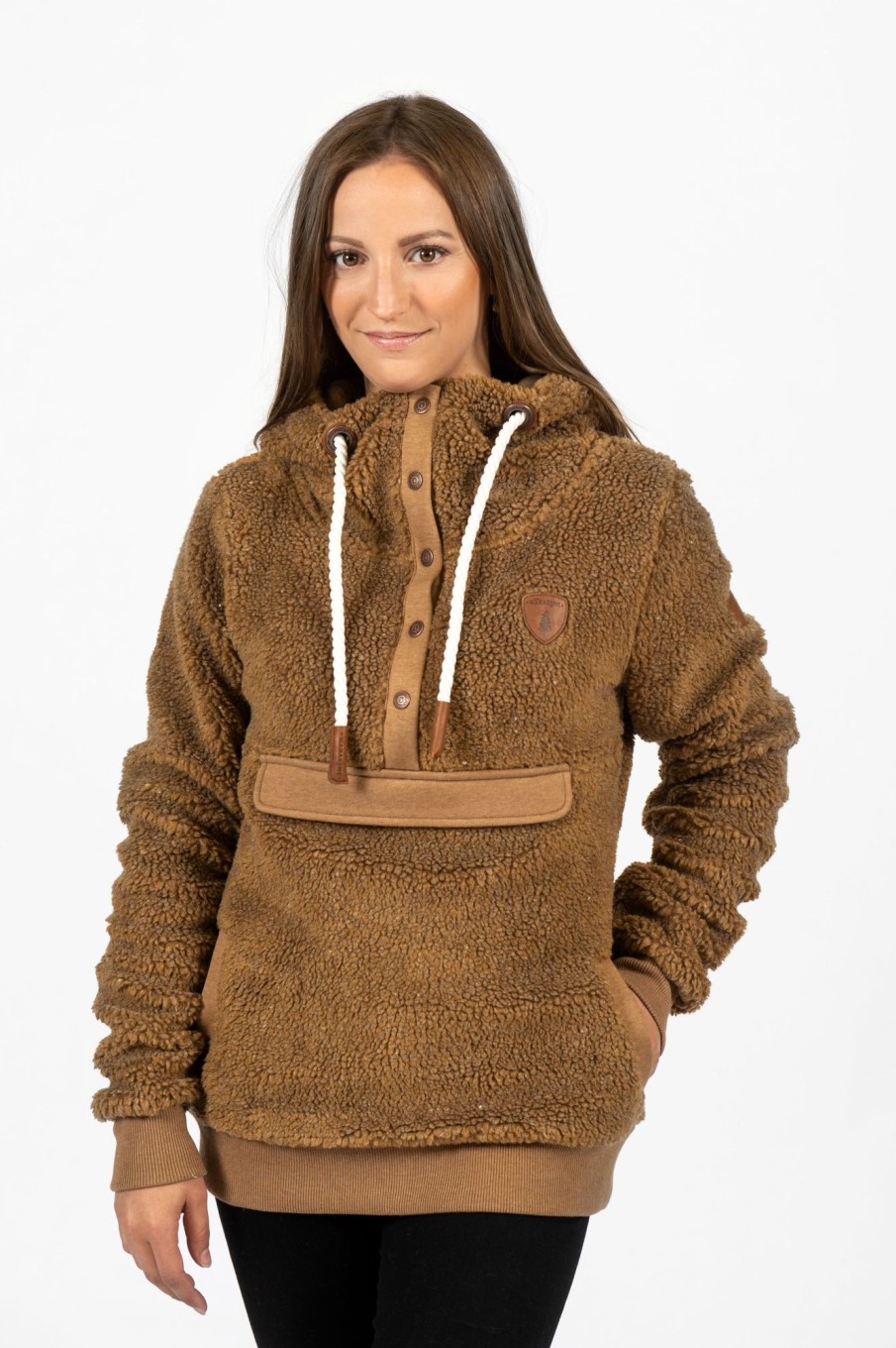 Women Wanakome Hoodies | Mara Sherpa Teddy Snap-Neck Hoodie Brown