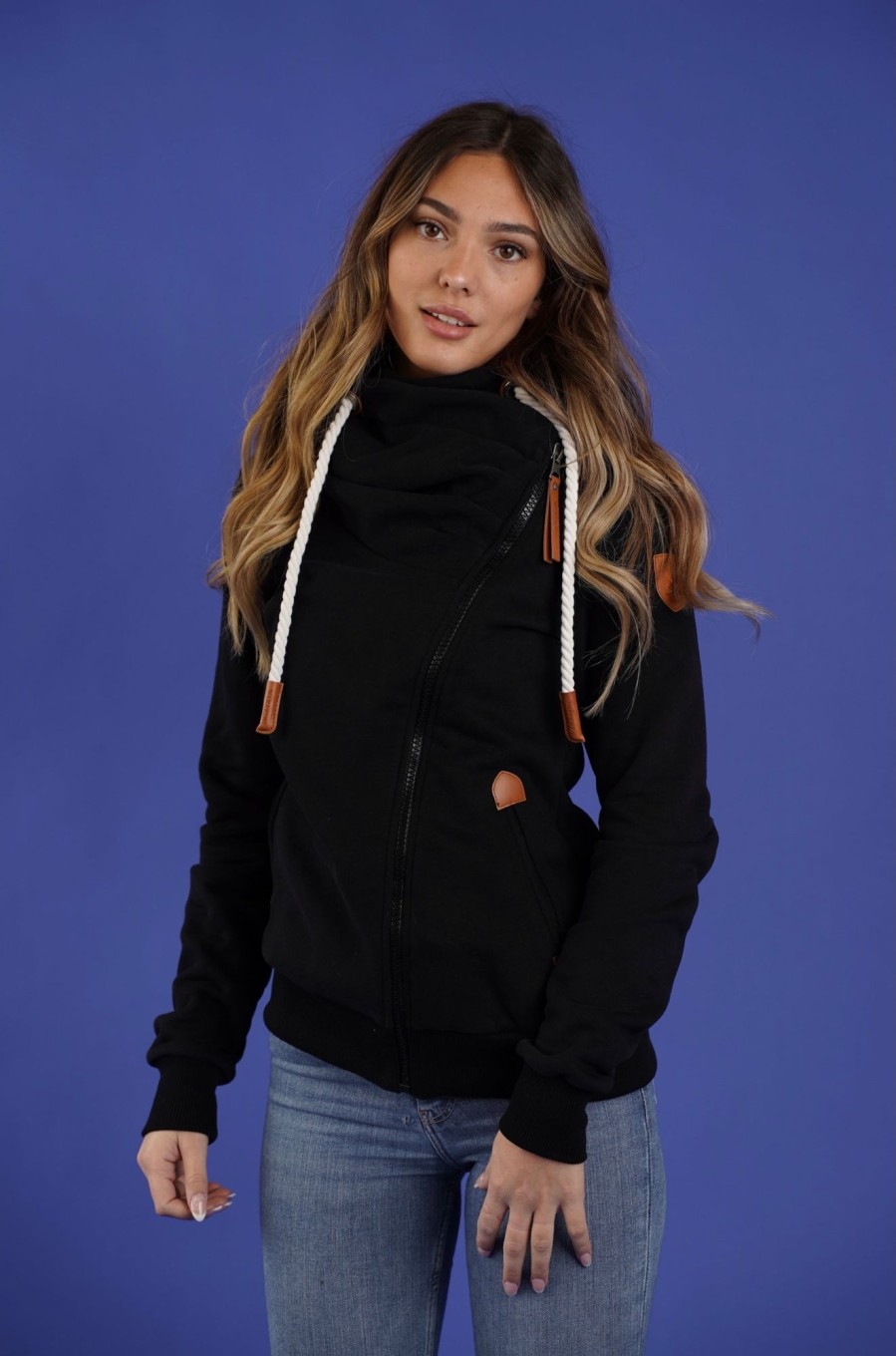 Women Wanakome Sweaters | Hestia Zip Cowl Neck Black