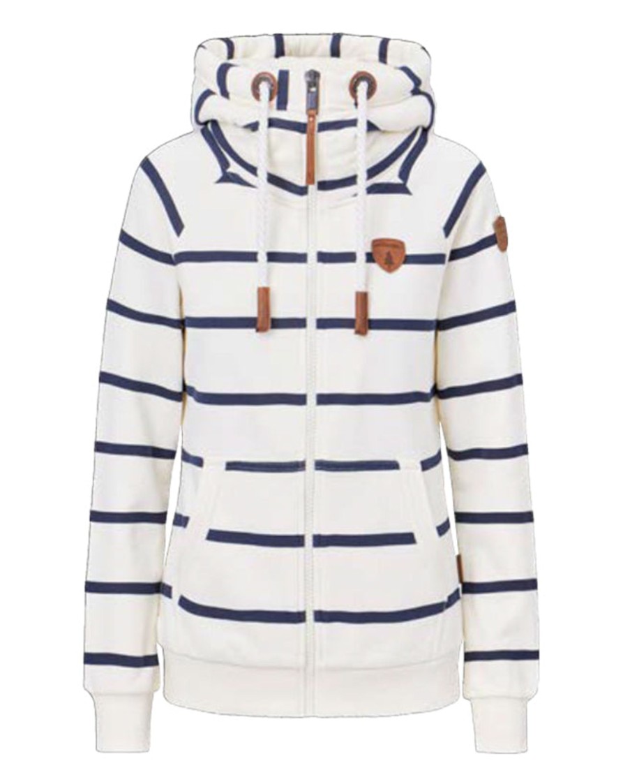 Women Wanakome Hoodies | Hera Print Wide Stripe Oatmeal Zip Hoodie White