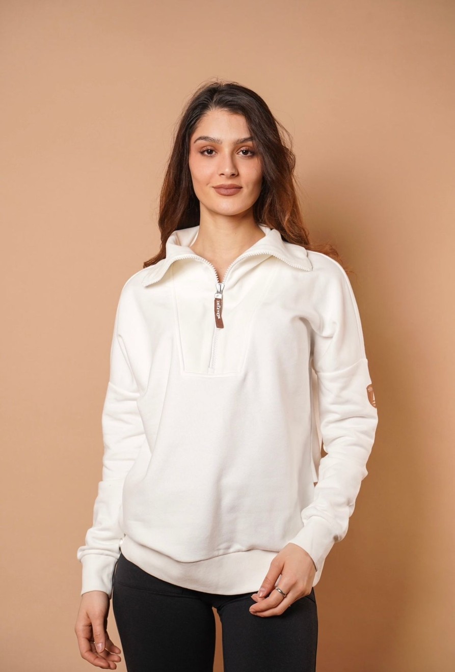 Women Wanakome Outerwear | Padma Ivory Half Zip Sweatshirt White