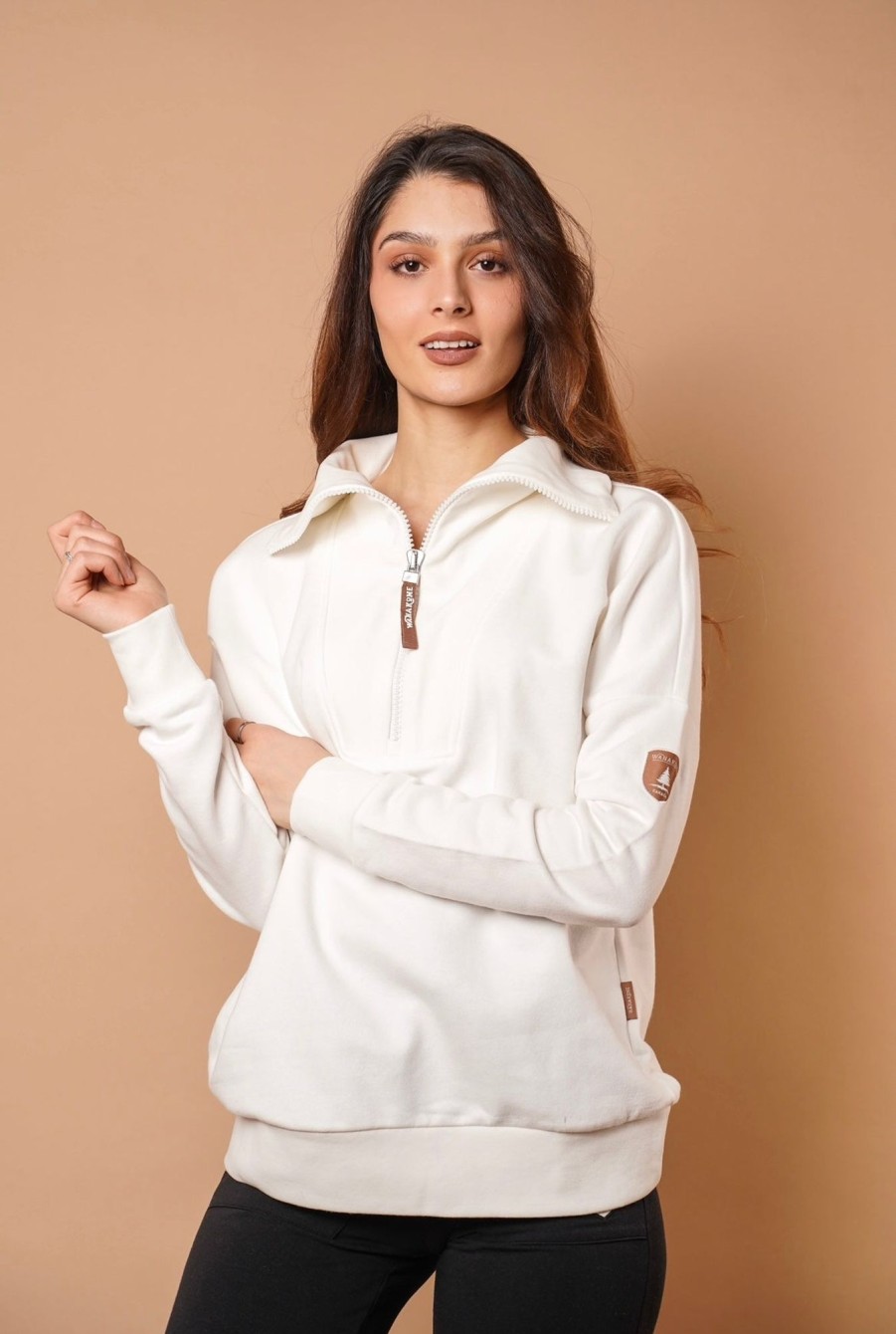 Women Wanakome Outerwear | Padma Ivory Half Zip Sweatshirt White