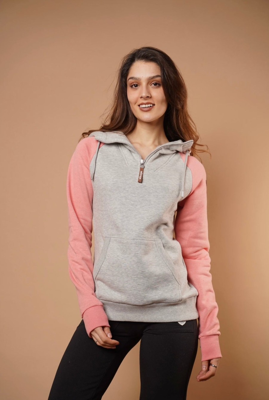 Women Wanakome Hoodies | Faith Half-Zip Hoodie In Guava/Light Heather Grey