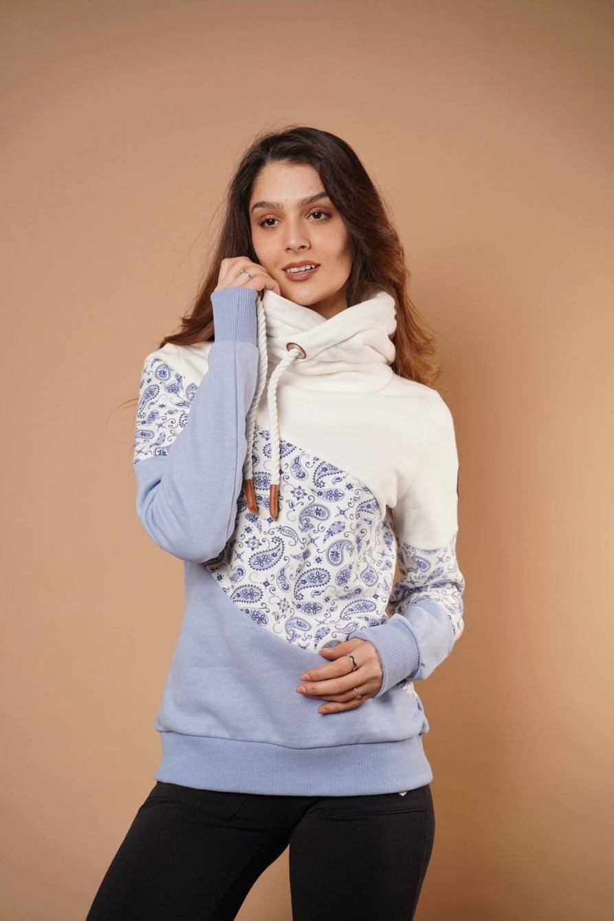 Women Wanakome Hoodies | Selene Print Hoodie In Ivory Mix Blue