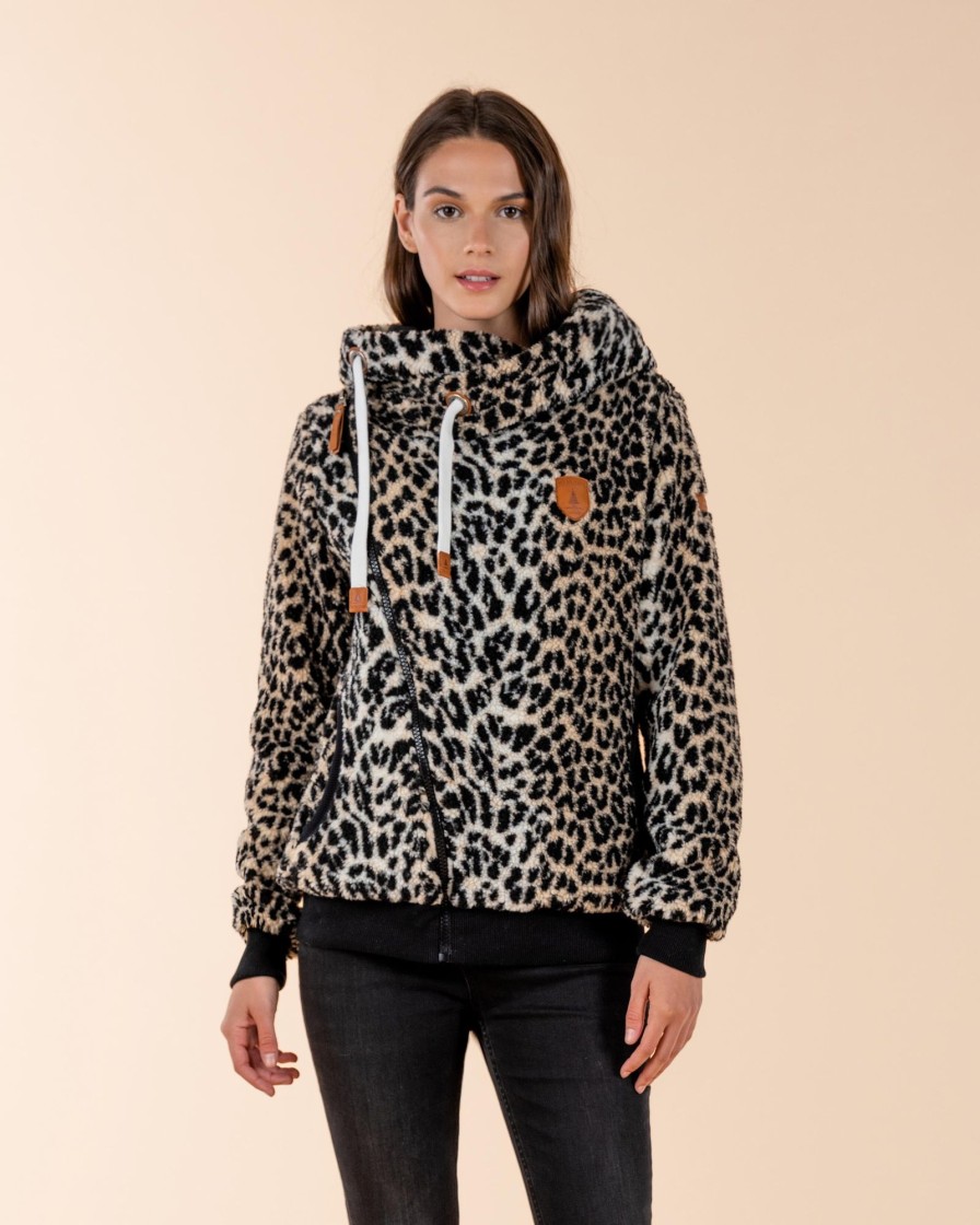 Women Wanakome Hoodies | Bliss Sherpa Leopard Print Hoodie Black