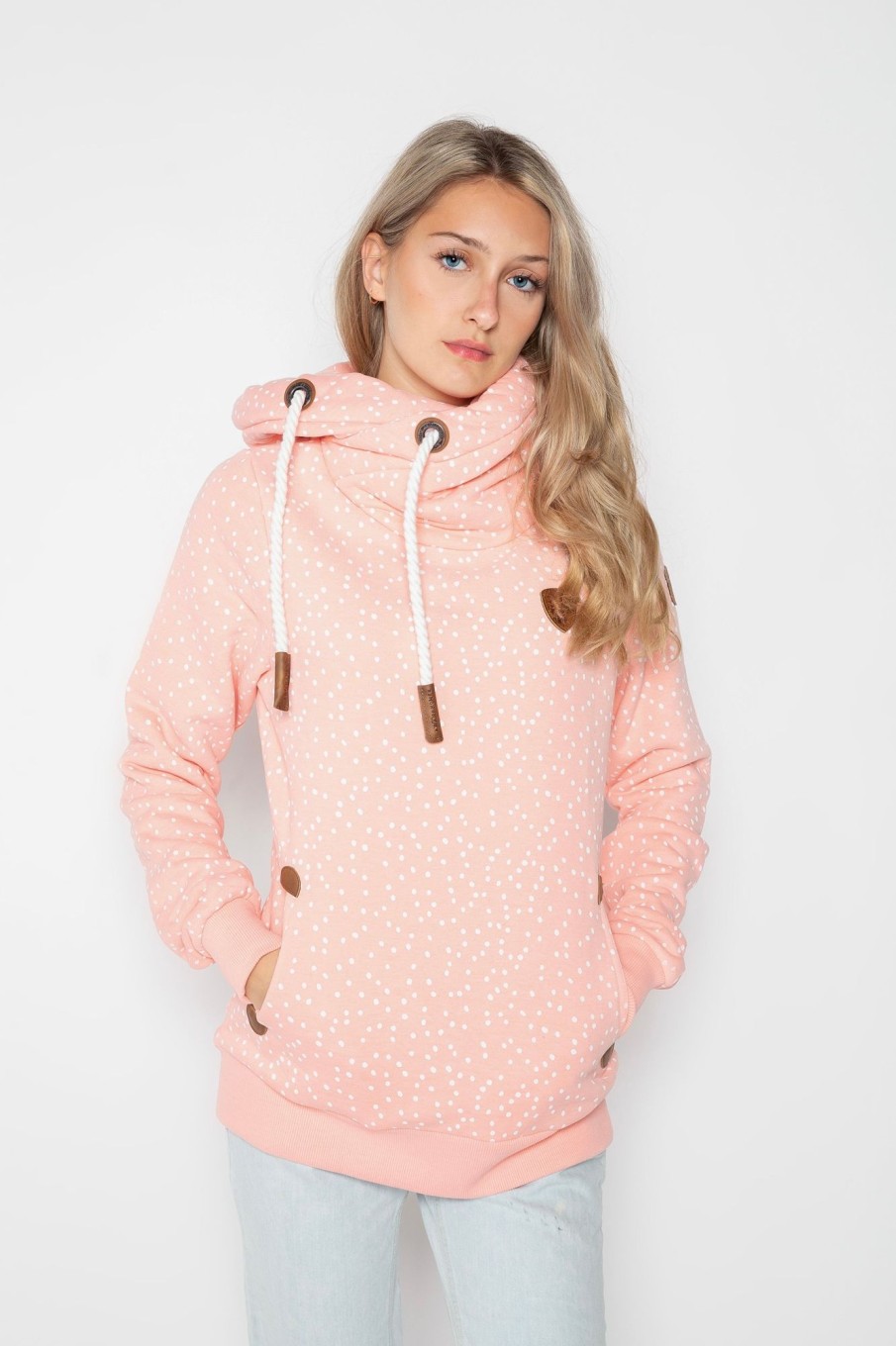 Women Wanakome Hoodies | Artemis Minidots White Hoodie Peach