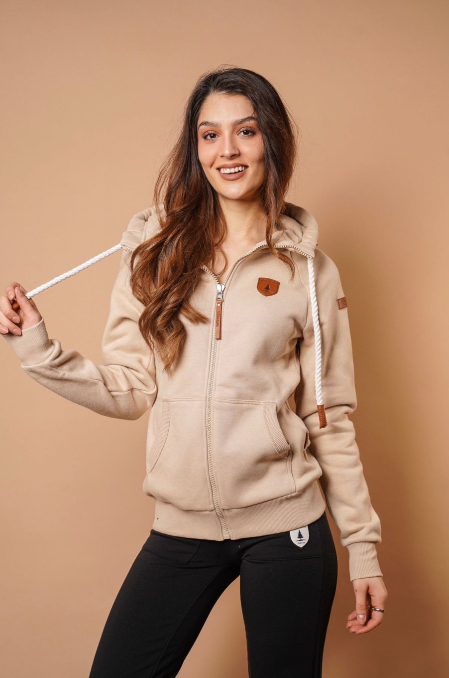 Women Wanakome Hoodies | Hera Sand Zip Hoodie Brown