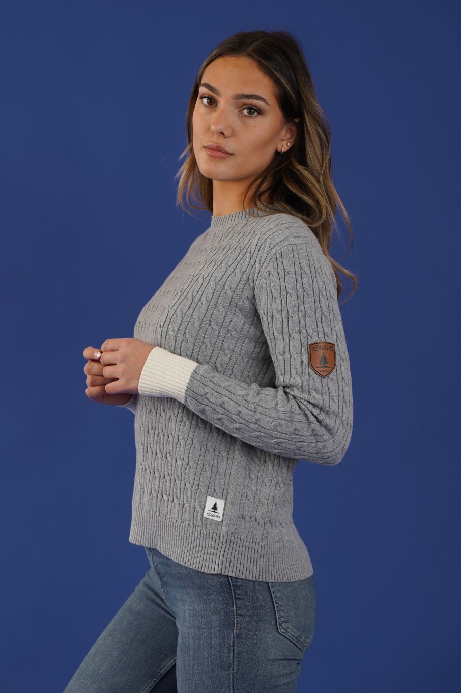 Women Wanakome Sweaters | Raven Light Heather Cable Knit Sweater Grey