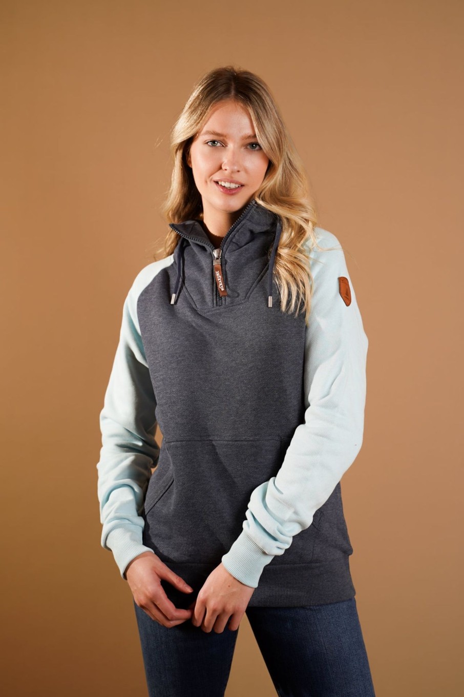 Women Wanakome Hoodies | Faith Half-Zip Hoodie In Waterfall/ Navy