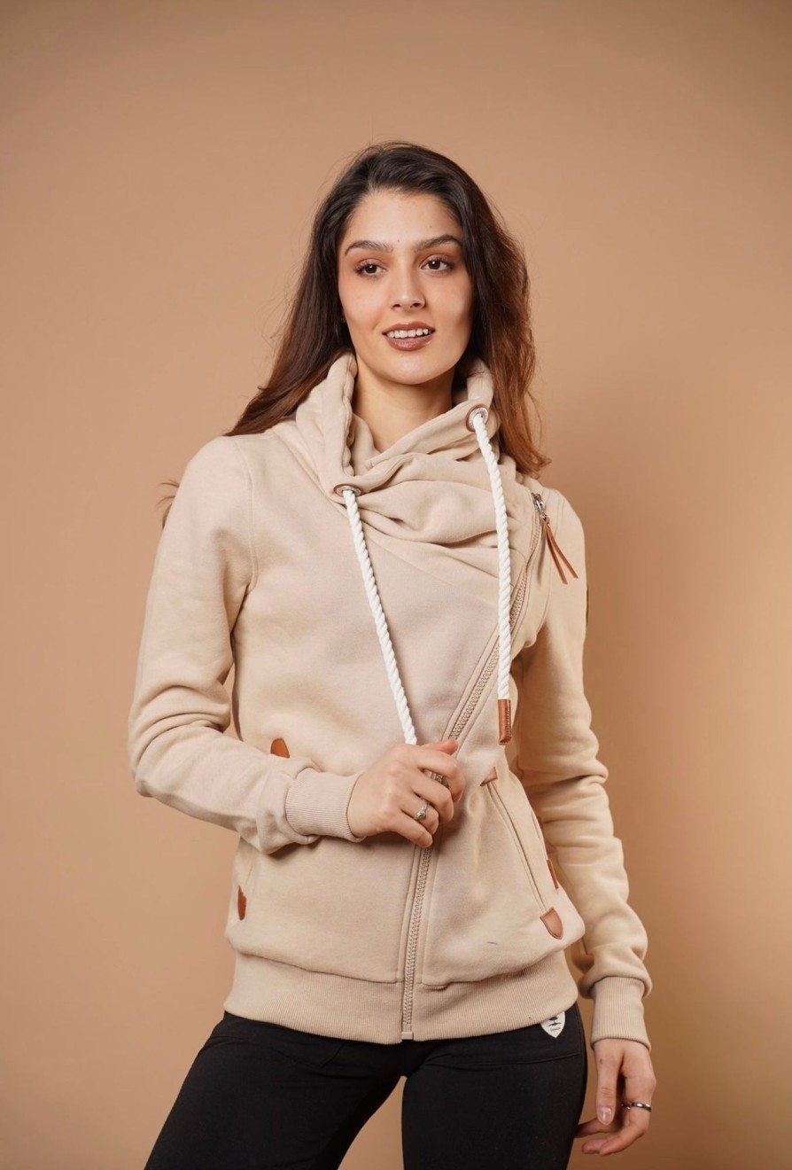 Women Wanakome Sweaters | Hestia Sand Zip Cowl Neck Brown