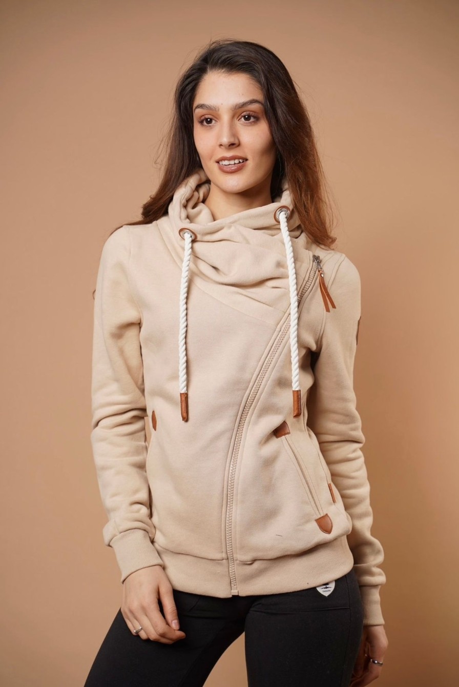 Women Wanakome Sweaters | Hestia Sand Zip Cowl Neck Brown