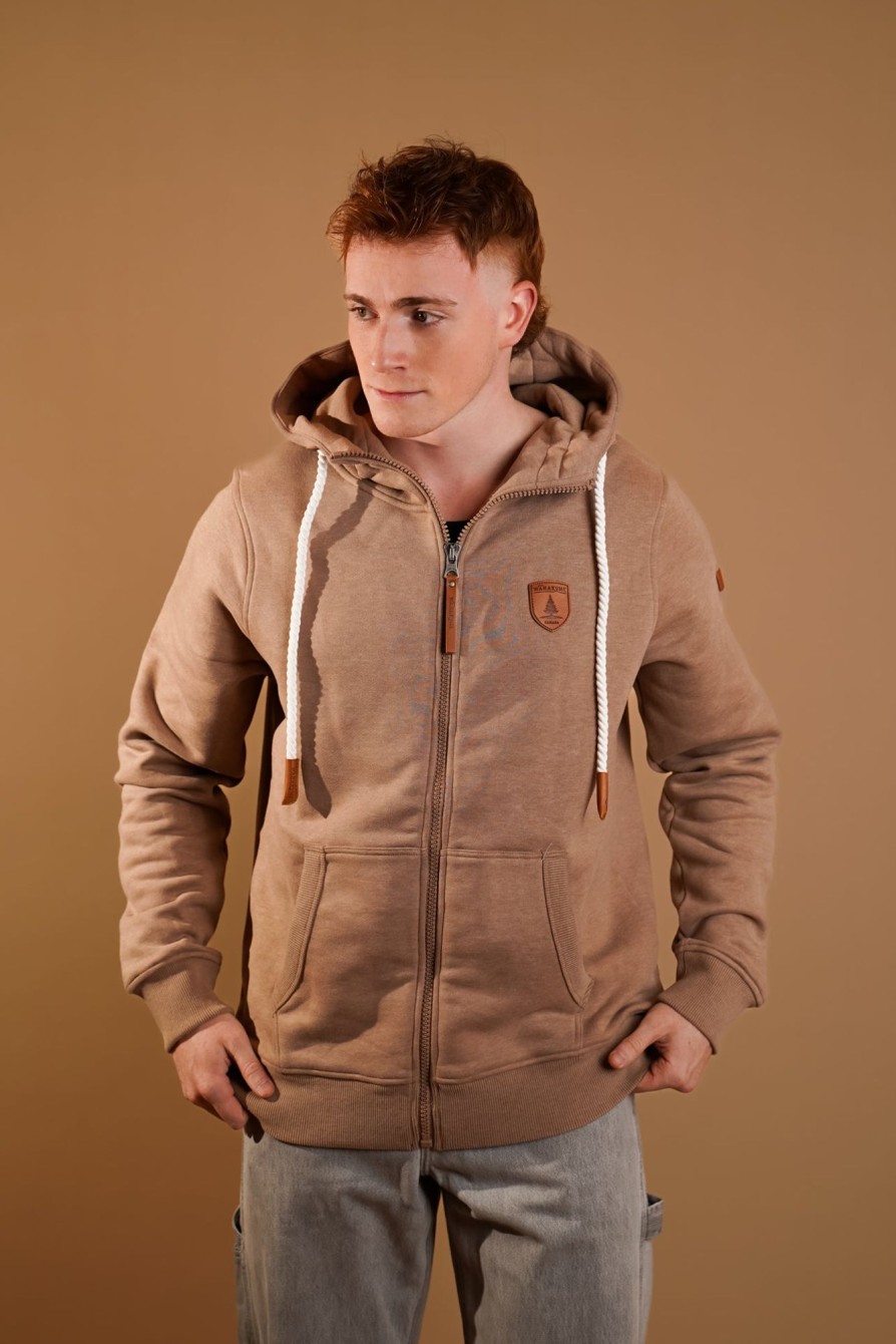 Men Wanakome Hoodies | Zeus Mocha Zip Hoodie Brown