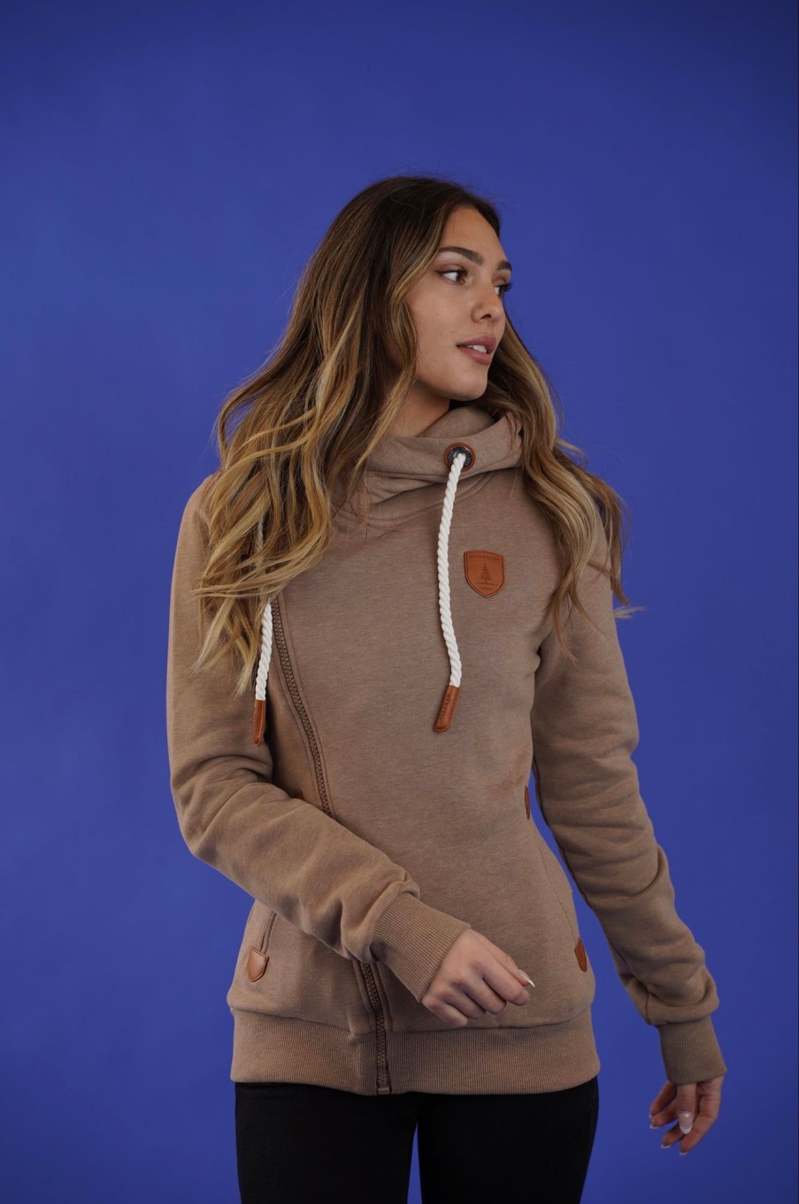 Women Wanakome Hoodies | Athena Mocha Side Zip Hoodie Brown