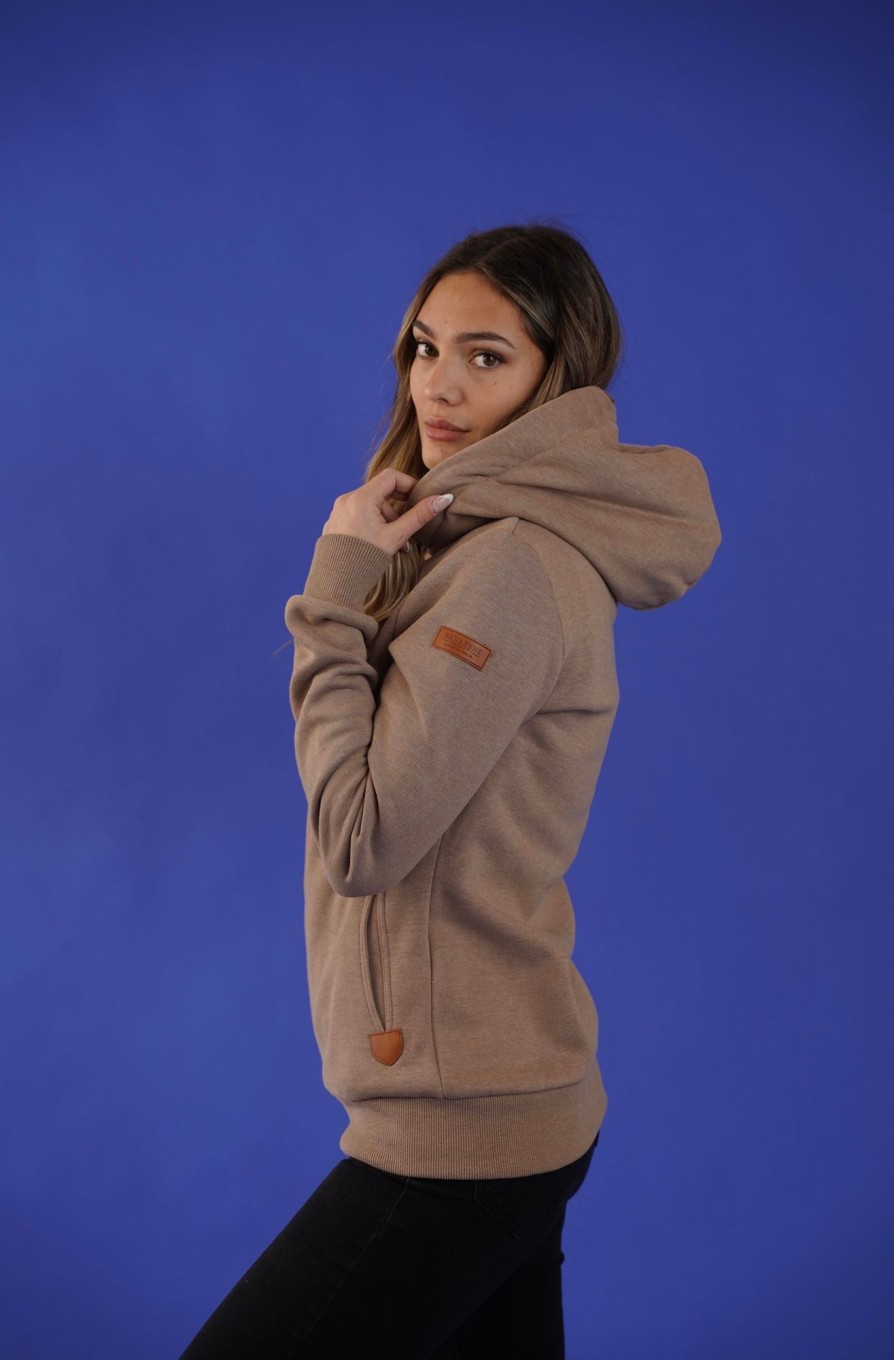 Women Wanakome Hoodies | Athena Mocha Side Zip Hoodie Brown