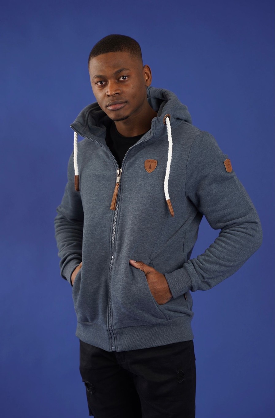 Men Wanakome Hoodies | Zeus Charcoal Zip Hoodie Navy