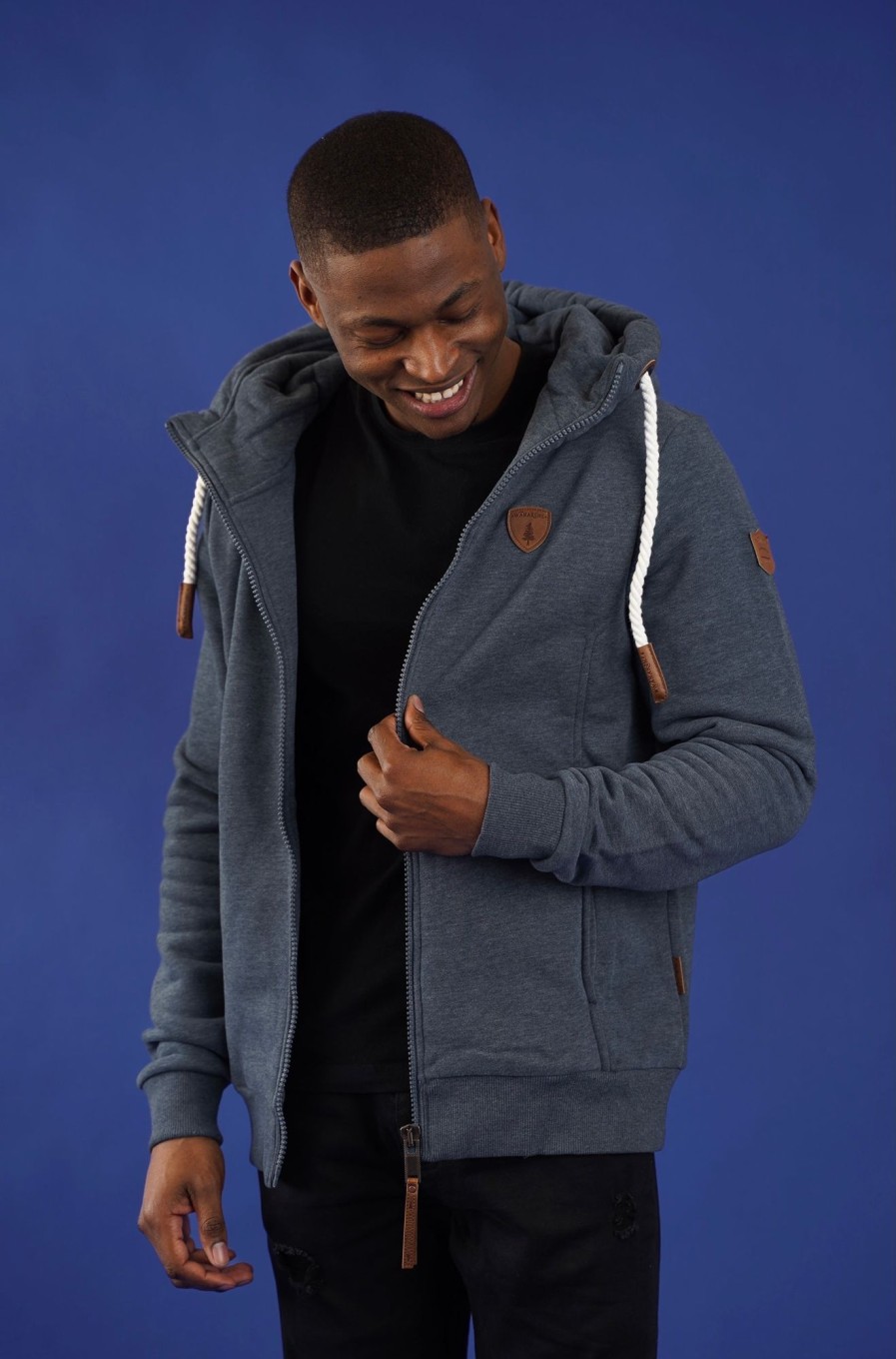 Men Wanakome Hoodies | Zeus Charcoal Zip Hoodie Navy