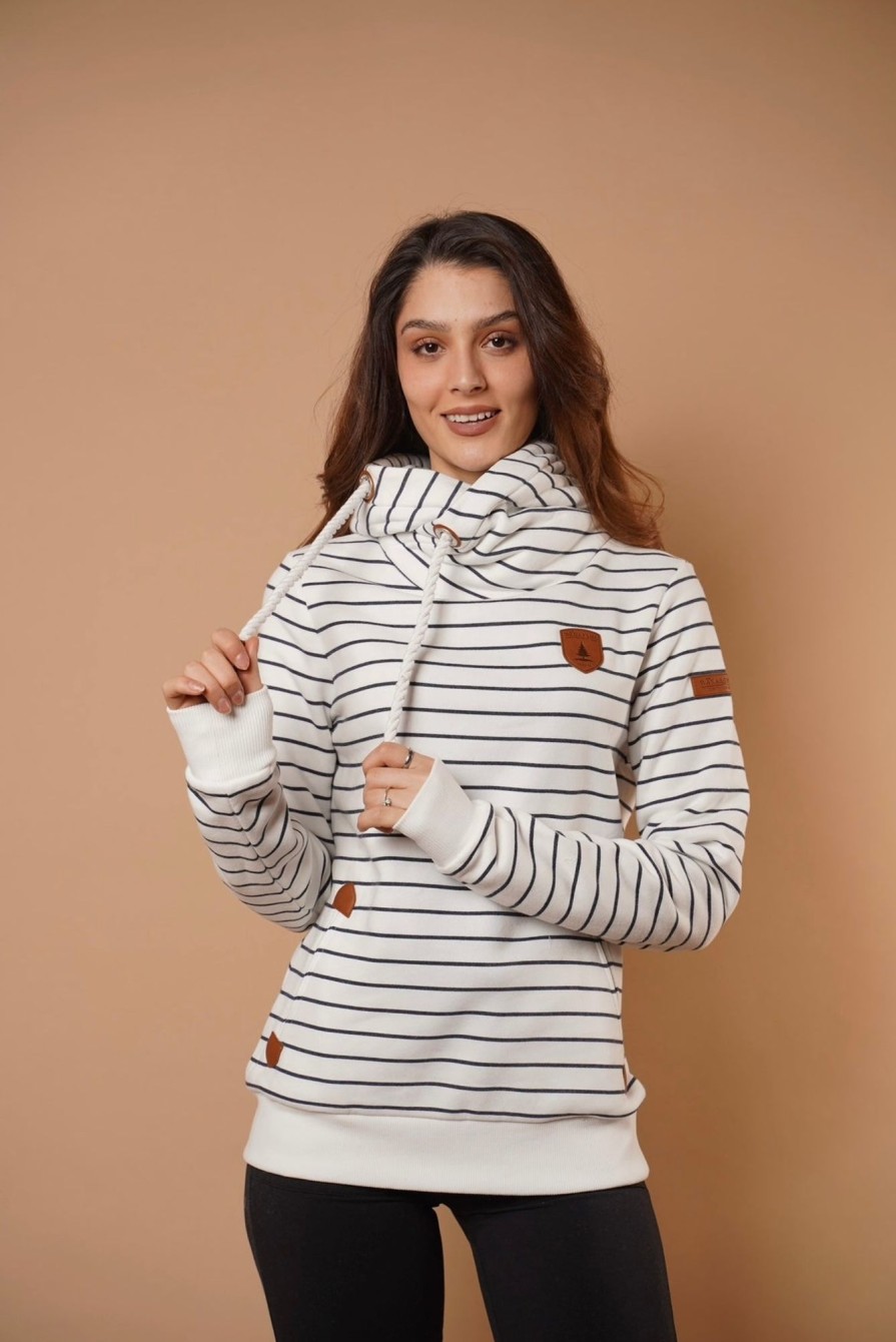 Women Wanakome Hoodies | Artemis Stripe Hoodie White