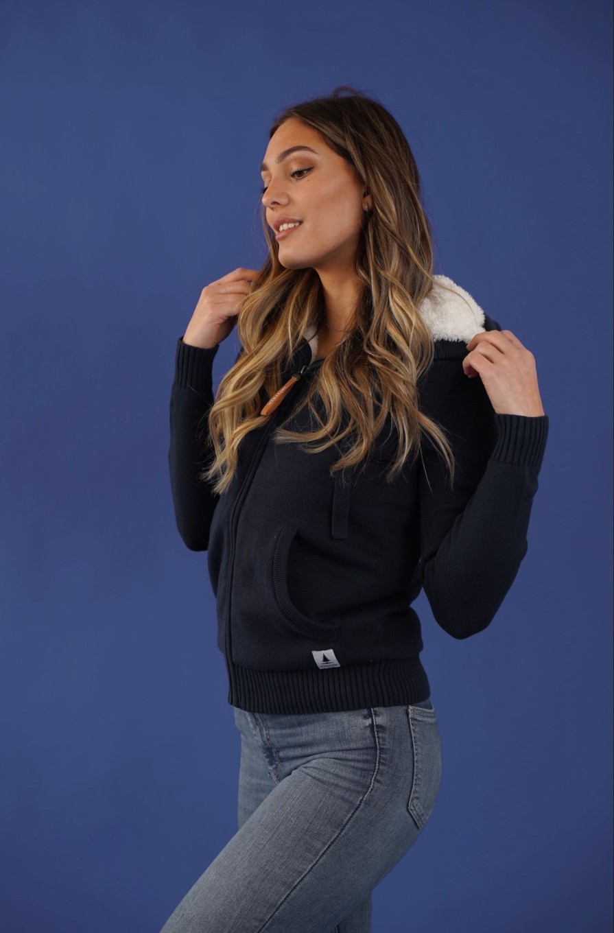 Women Wanakome Hoodies | Luna Zip Hoodie Navy