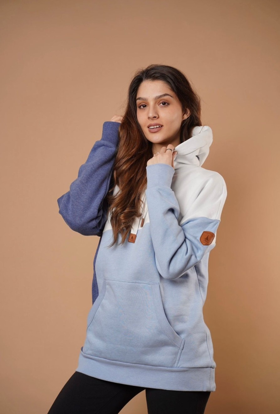 Women Wanakome Hoodies | Nola Chambray Mix Hoodie Blue