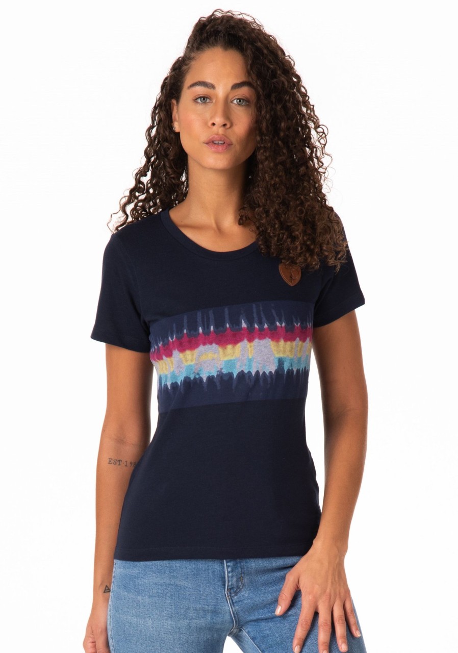 Women Wanakome T-Shirts | Ari Stripe Tie-Dye Indigo Mix Tee Navy