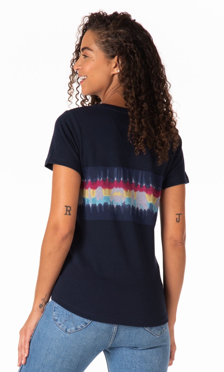 Women Wanakome T-Shirts | Ari Stripe Tie-Dye Indigo Mix Tee Navy