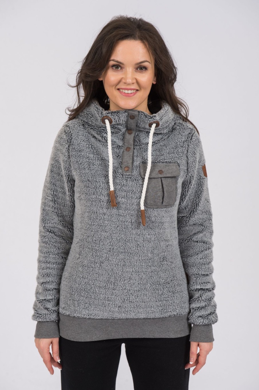 Women Wanakome Hoodies | Fay Sherpa Dark Heather Grey Snap-Neck Hoodie