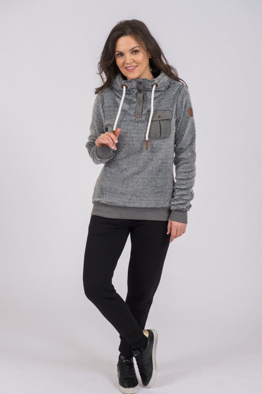 Women Wanakome Hoodies | Fay Sherpa Dark Heather Grey Snap-Neck Hoodie