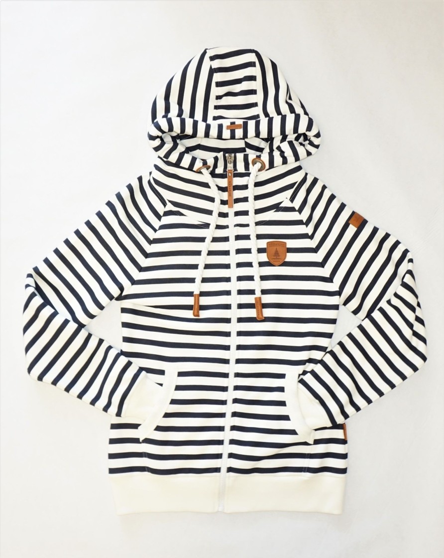 Women Wanakome Hoodies | Hera Print Navy/Ivory Stripe Zip Hoodie White